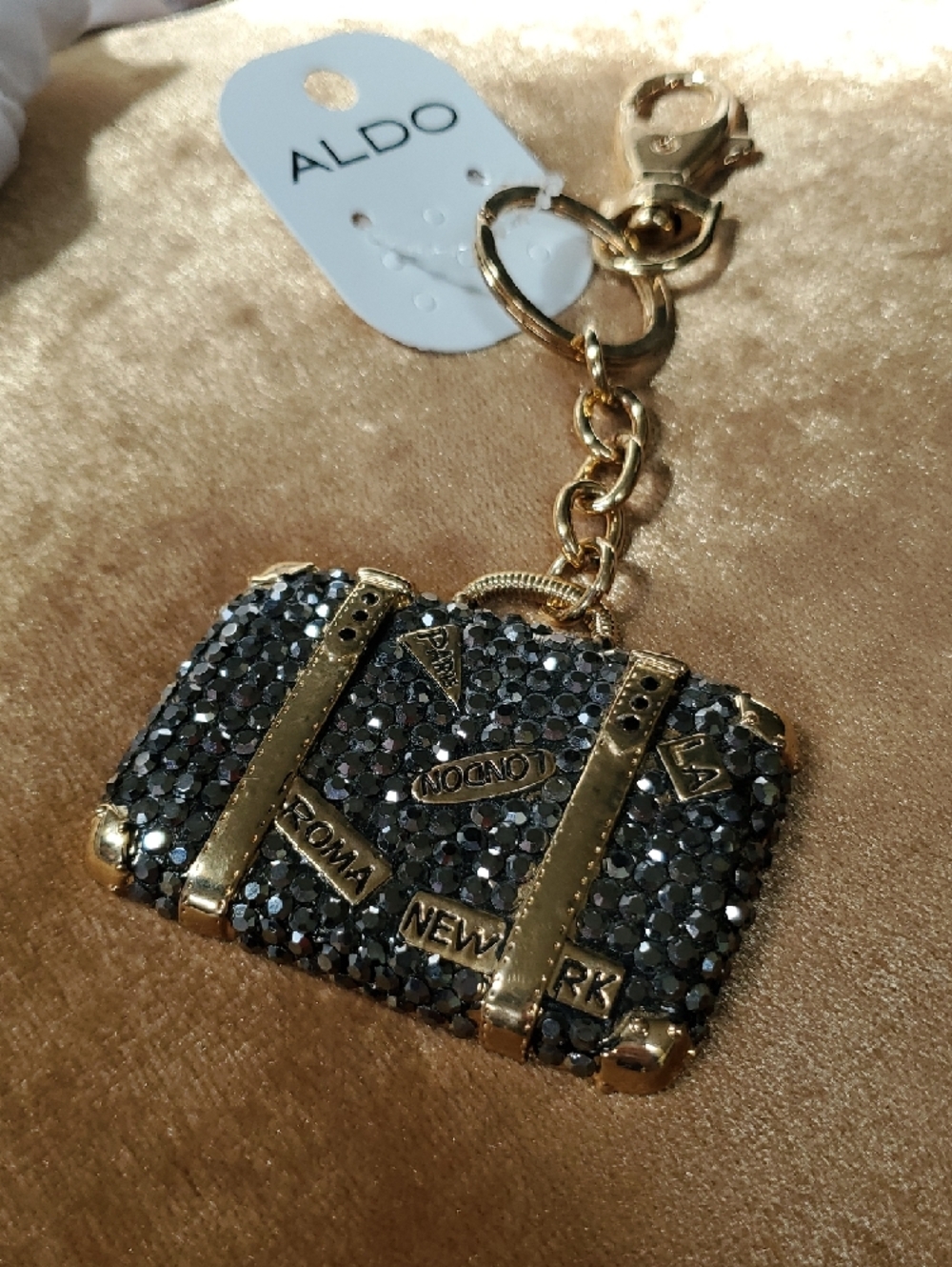 ALDO Gold and Black Crystal Travel Suitcase Keychain - Picture 4 of 7